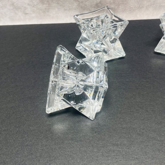Set Of 4 Star-Shaped Clear Crystal Glass Taper Candle Holders - Picture 6 of 8